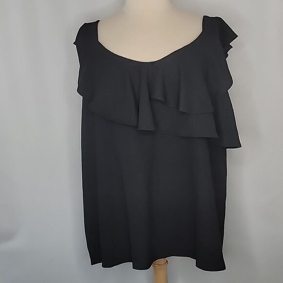 Nine West Black Tiered Flutter Sleeveless Top - Picture 1 of 11